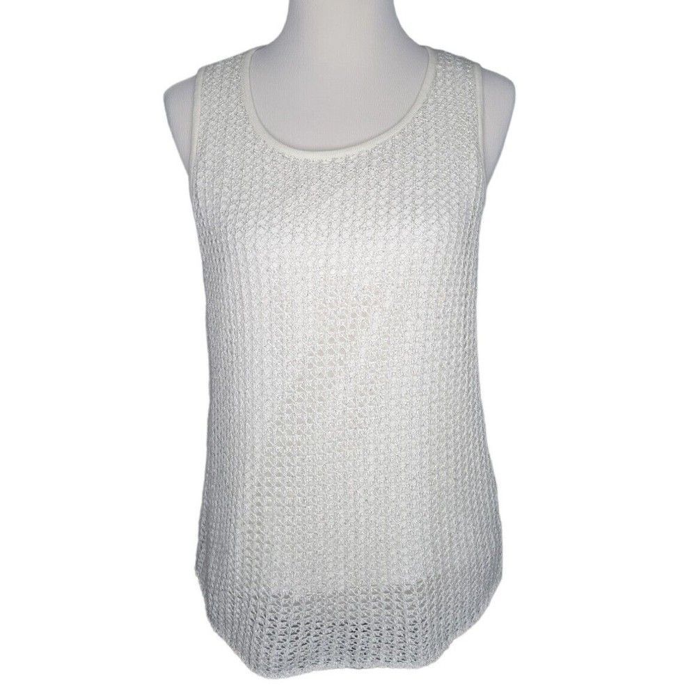 Chico's Womens Ivory Cotton/Rabbit Hair Blend Knit Sequin Sleeveless Top Sz 1 M